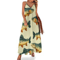 longue maxi à motif truite pour femme, robe d'été sans manches, robe de plage